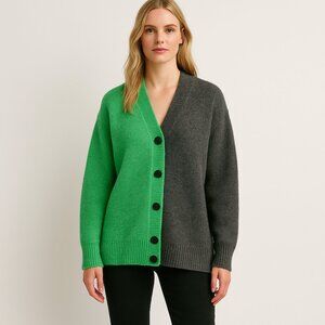 ZARA Two Tone Colorblock Wool Alpaca Oversized Button Front Cardigan Sweater L